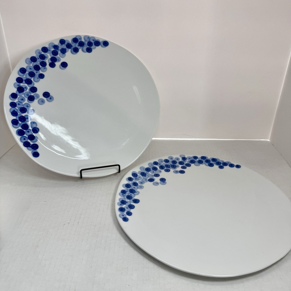 Crate & Barrel Rika Blueberries DINNER PLATE 10 3/4" SET Of 2‎ EUC